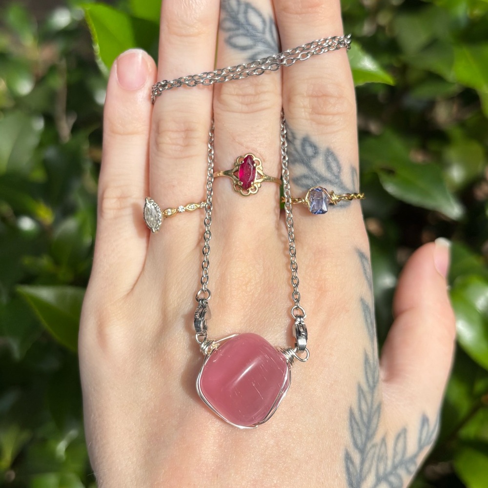 Pink cats eye interchangeable necklace